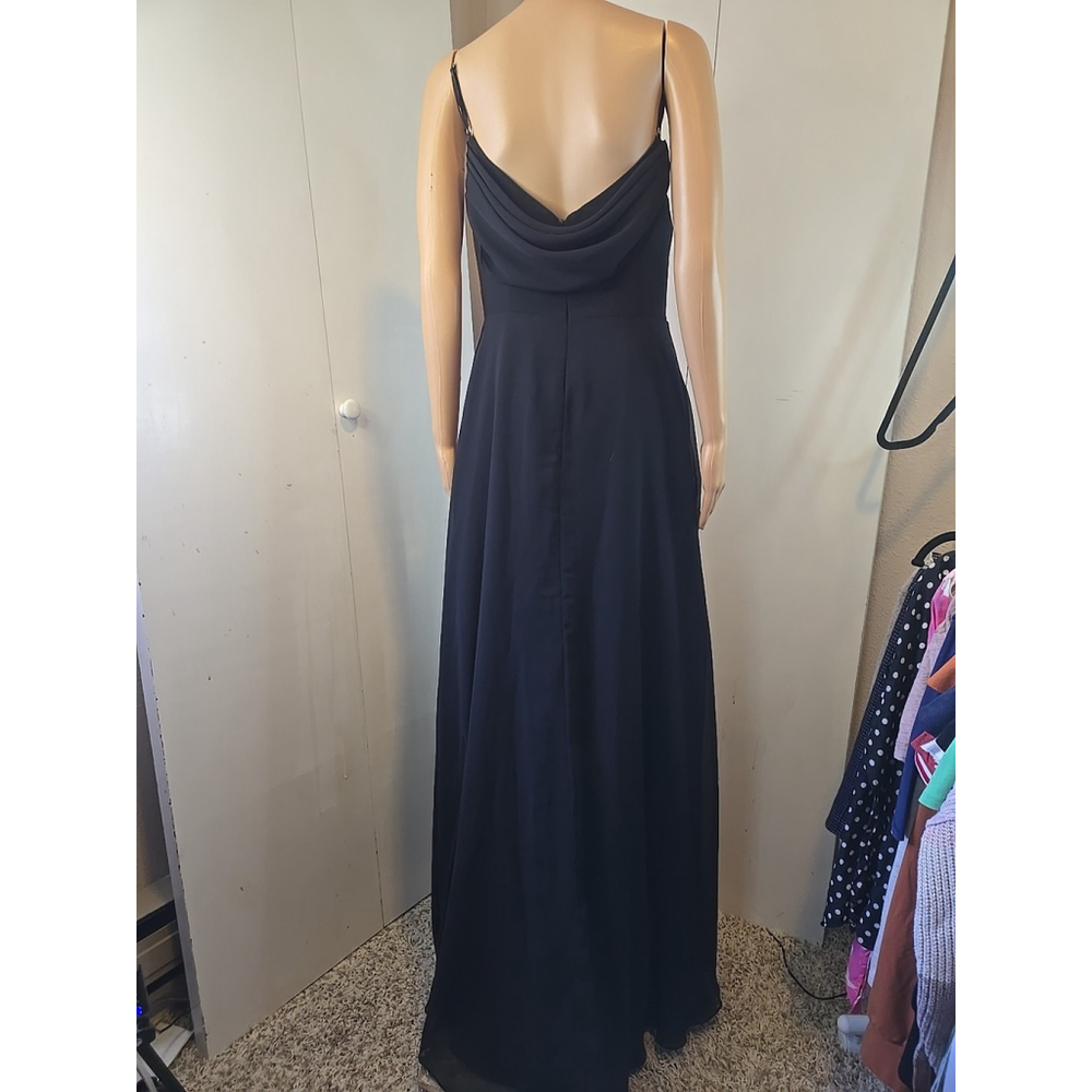 Azazie Black Bridesmaid Dress A6 Floor Length Slit Formal Gown Pockets - Picture 10 of 12